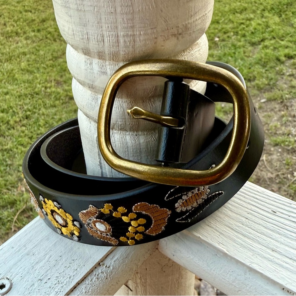 Lucky Brand Embroidered Leather Belt